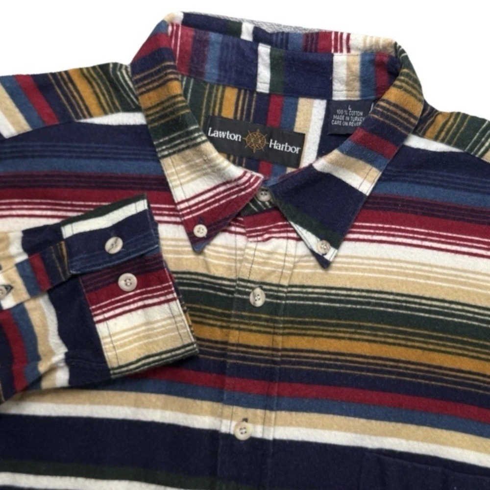 Vintage Lawton Harbor Button Down Flannel Men L Multicolor Stripe Heavy Gorpcore